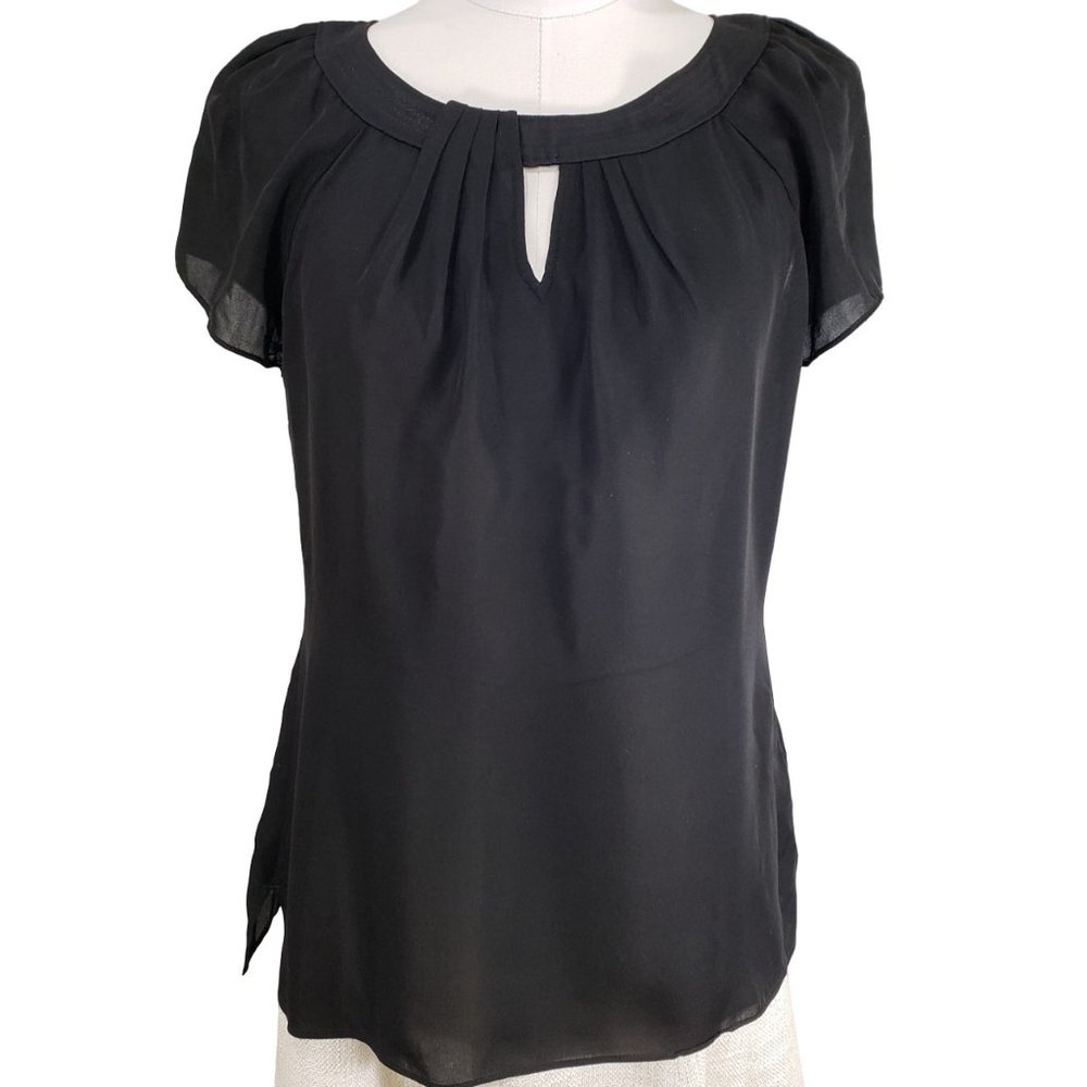 WHBM Sheer Lined Black Silk Chiffon Scoop Neck Blouse, Small, EUC